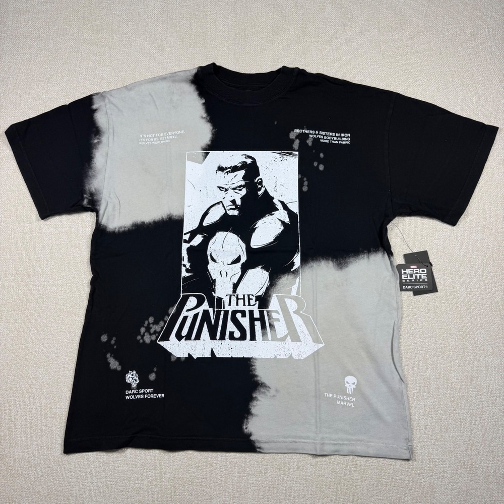 Darc Sport Marvel Punisher Hero Elite Series Black Acid Wash Tee Mens Medium NEW